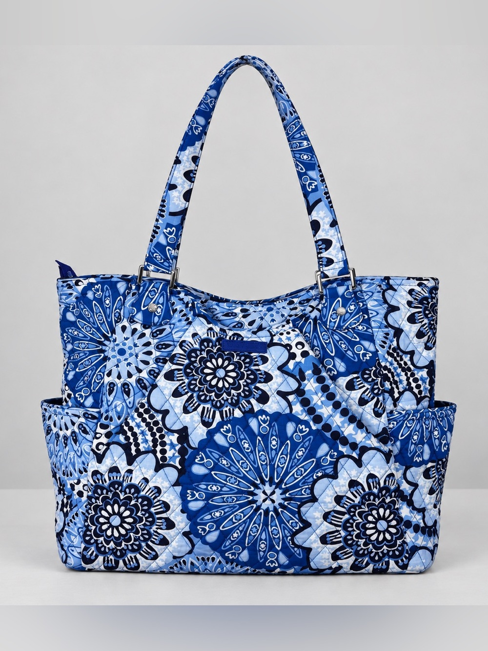 Vera Bradley Blue Bayou Carryall Tote Bag Floral Quilted Cotton Quilted Retired